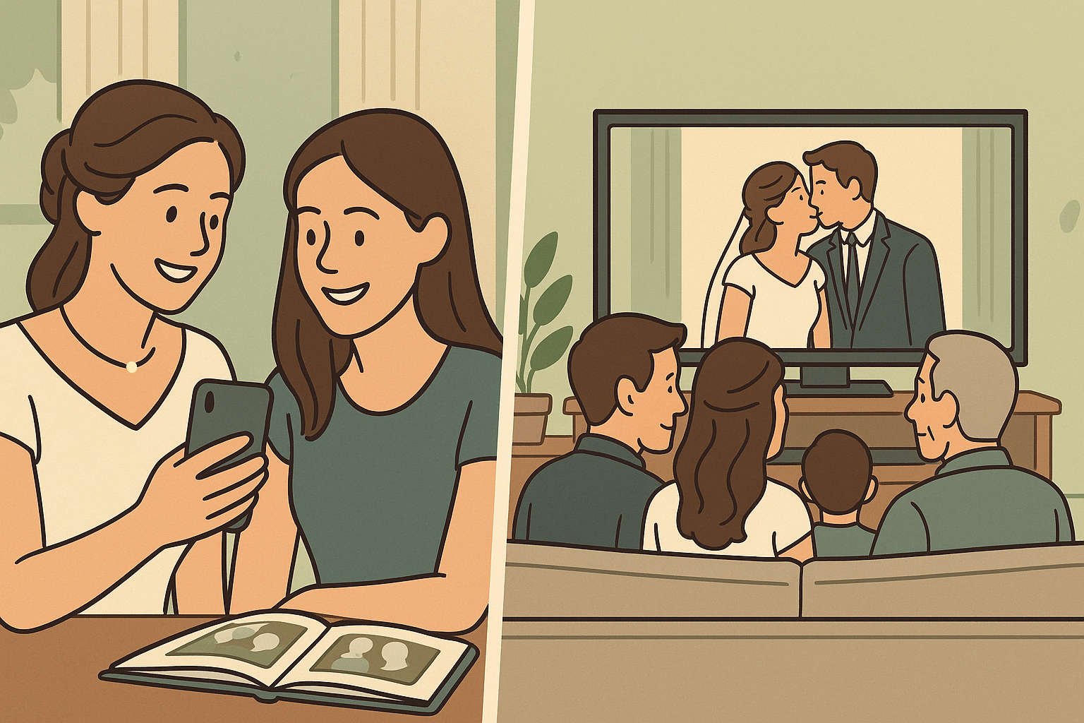 Cartoon illustration of a producer and client collaborating