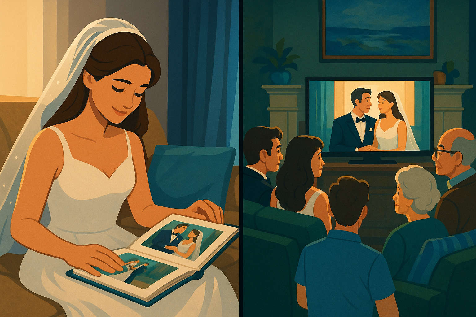 Cartoon illustration of a film-set production scene